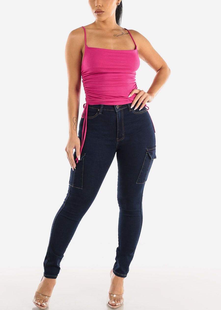 High Waisted Dark Denim Cargo Skinny Jeans sold by Moda product image thumbnail 2