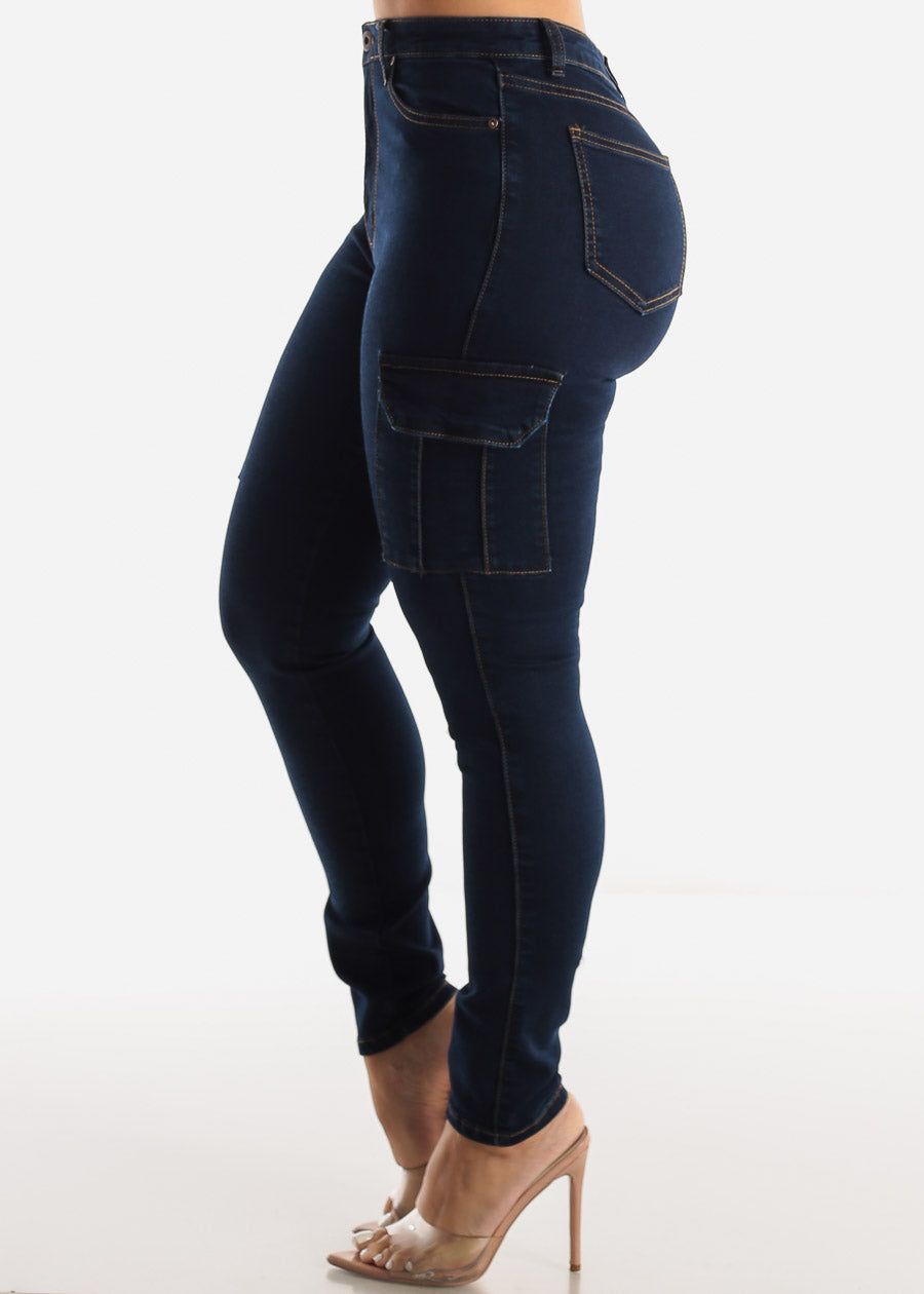 High Waisted Dark Denim Cargo Skinny Jeans sold by Moda product image thumbnail 3
