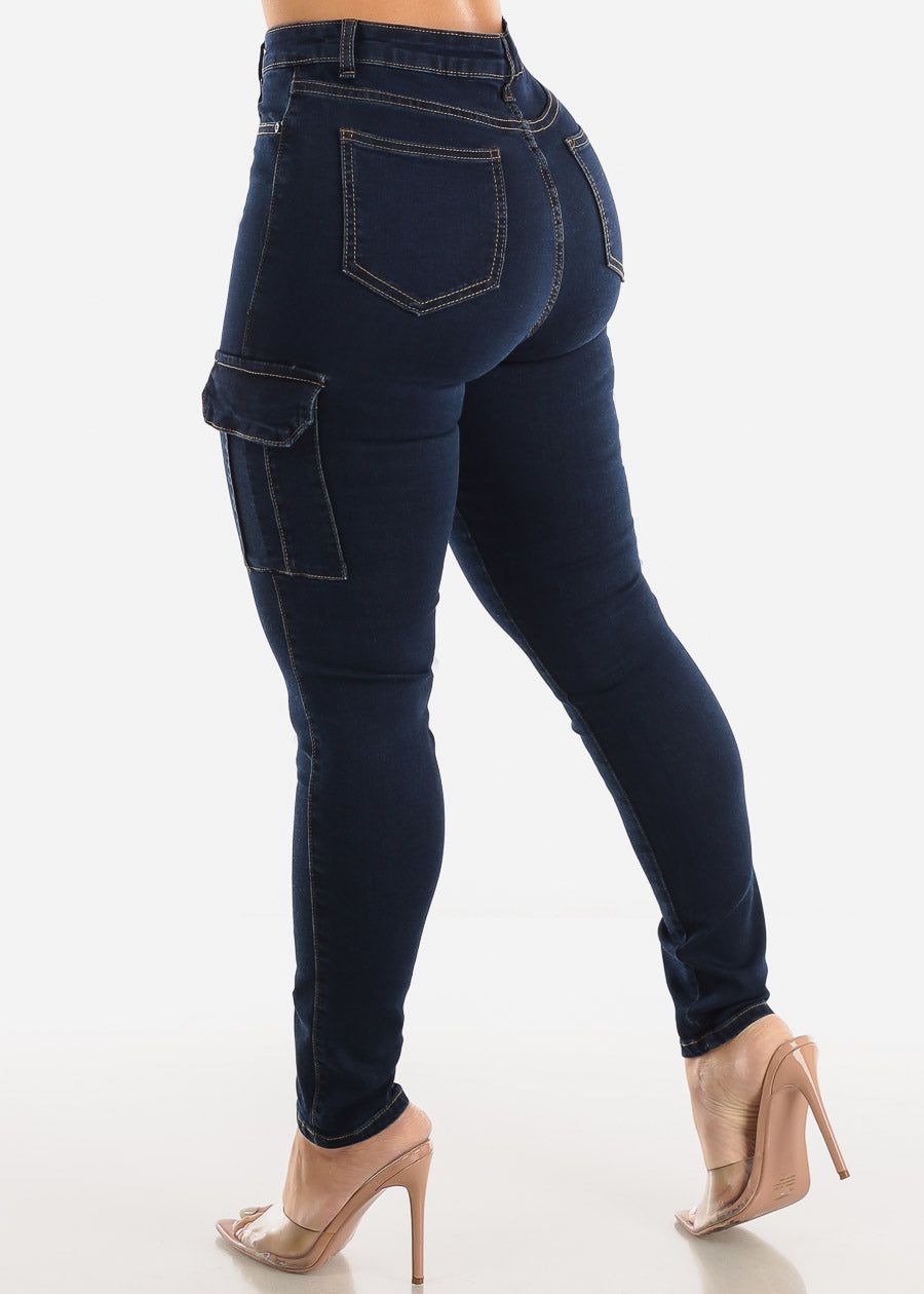 High Waisted Dark Denim Cargo Skinny Jeans sold by Moda product image thumbnail 4