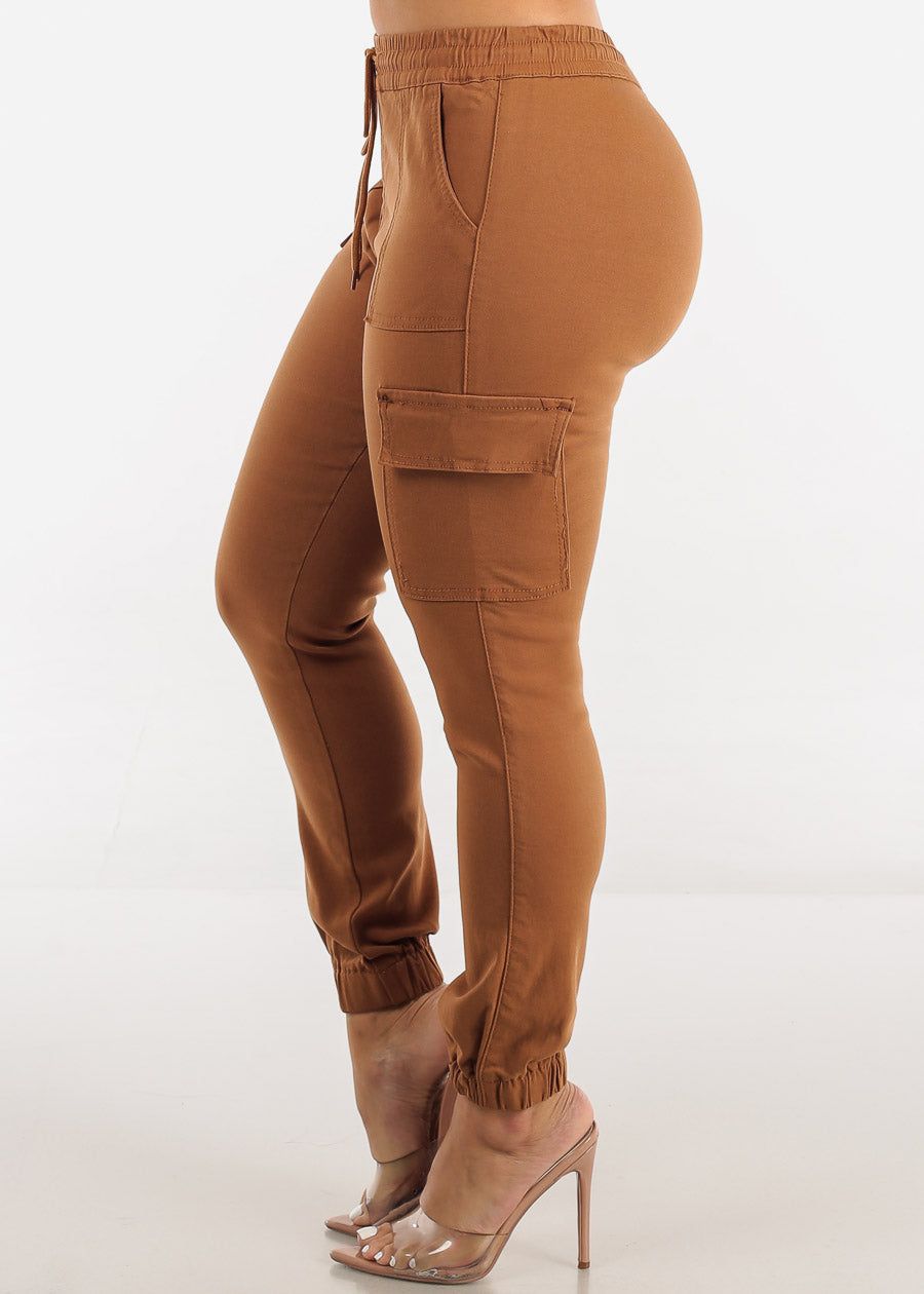 High Waist Drawstring Hyper Stretch Cargo Joggers Brown sold by Moda product image thumbnail 3