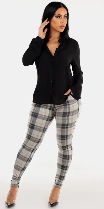 Plaid Butt Lift Skinnies Set sold by Moda