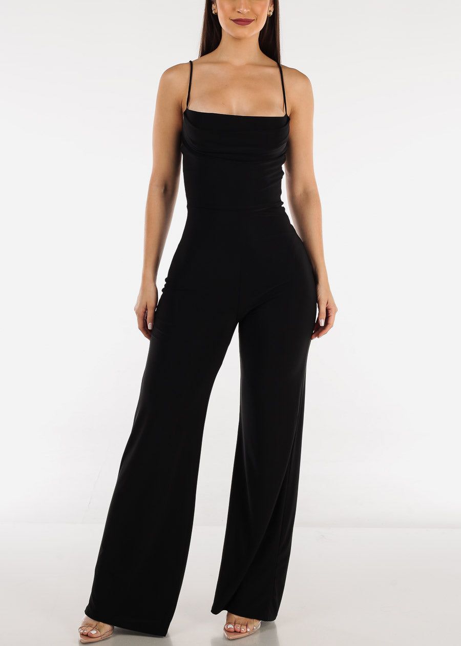 Black Spaghetti Strap Wide Leg Jumpsuit sold by Moda
