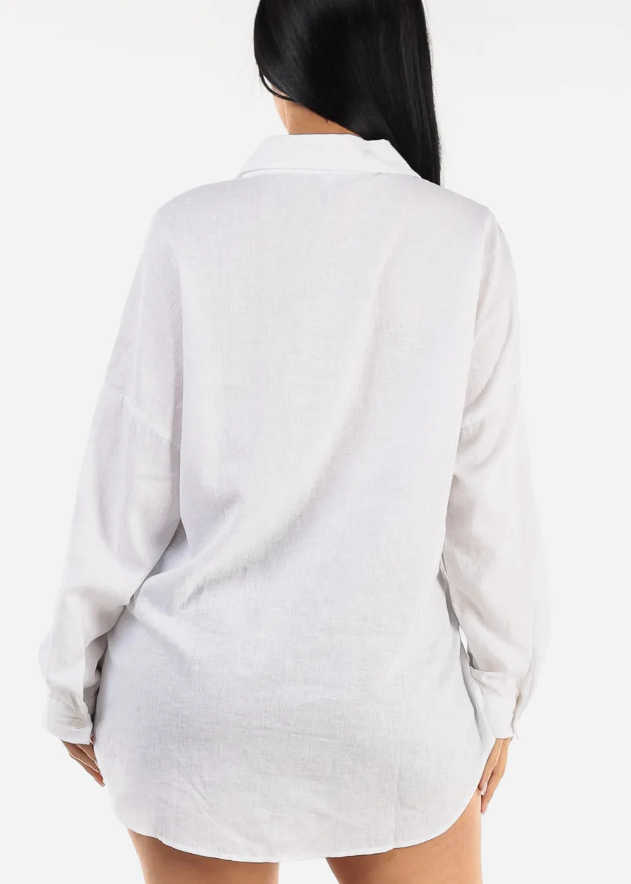 White Linen Oversized Button Down Shirt sold by Moda product image thumbnail 4
