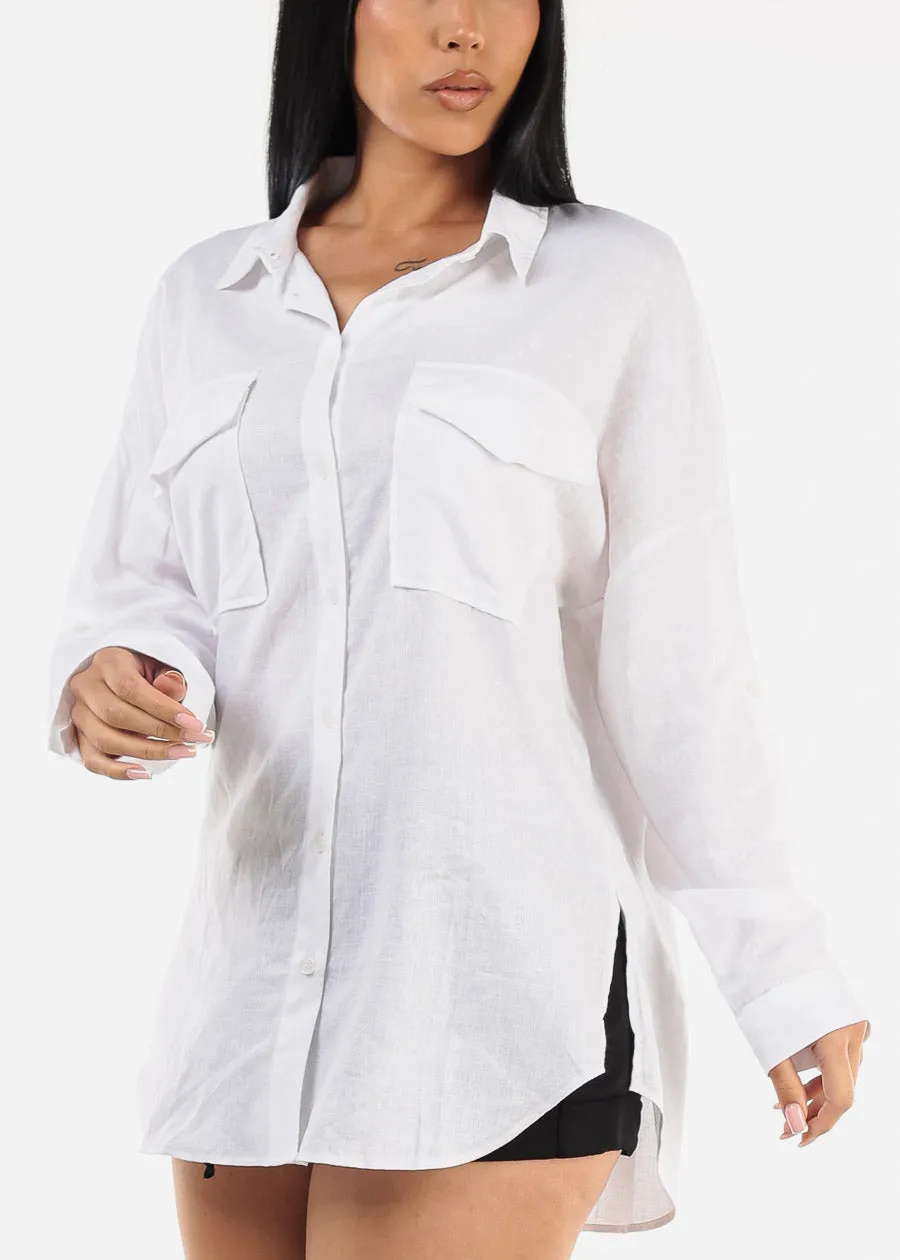 White Linen Oversized Button Down Shirt sold by Moda product image thumbnail 5