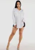 White Linen Oversized Button Down Shirt sold by Moda