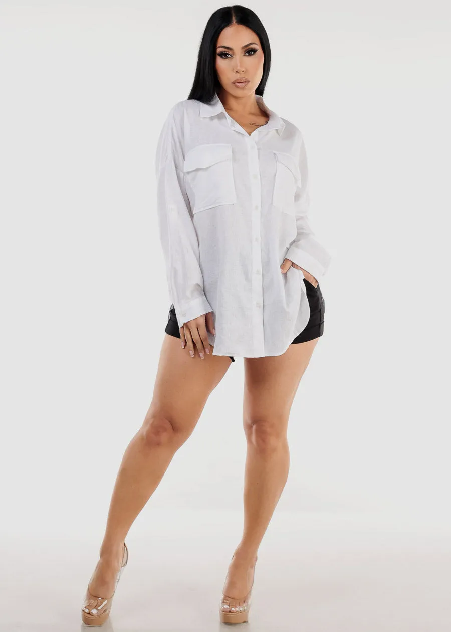 White Linen Oversized Button Down Shirt sold by Moda product image thumbnail 2