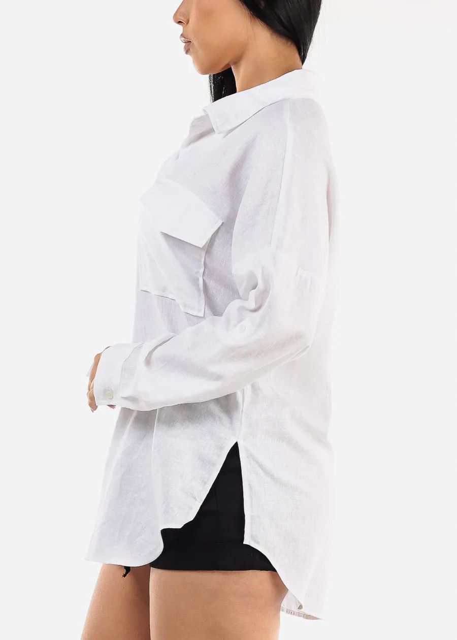 White Linen Oversized Button Down Shirt sold by Moda product image thumbnail 3
