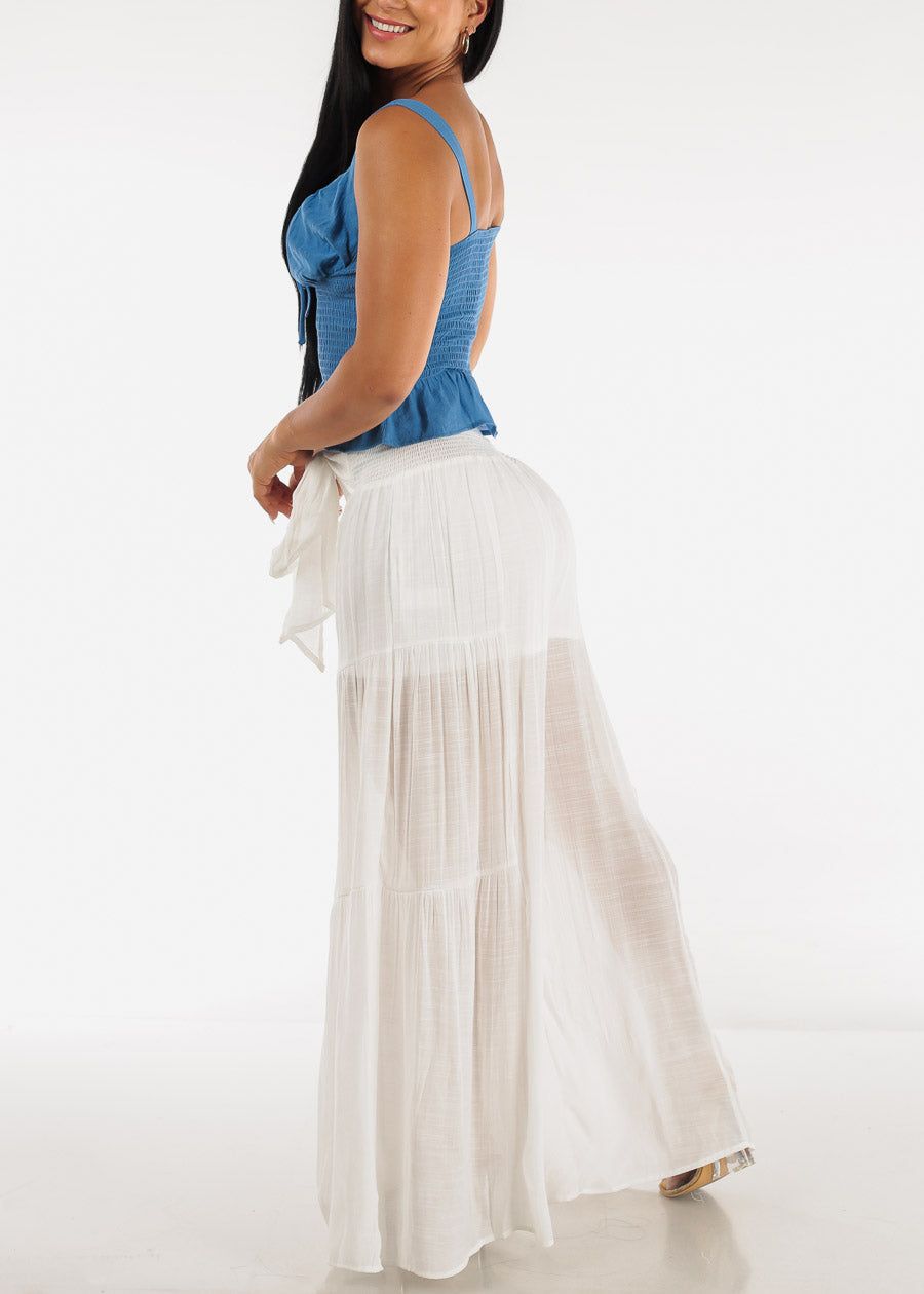 White High Rise Waist Tie Wide Leg Flare Pants sold by Moda product image thumbnail 5