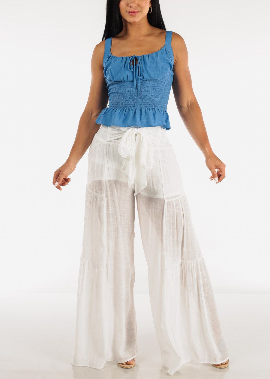 White High Rise Waist Tie Wide Leg Flare Pants sold by Moda product image thumbnail 2