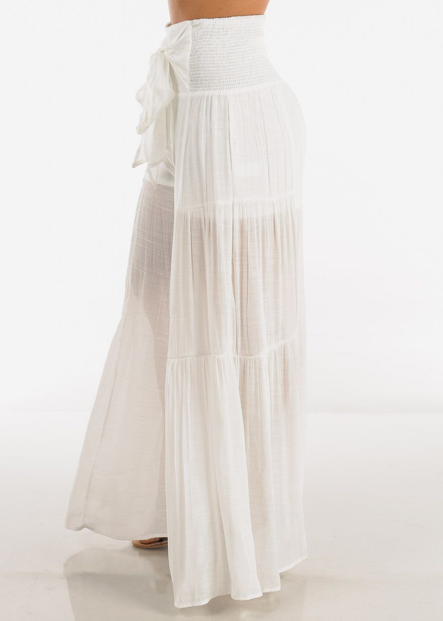 White High Rise Waist Tie Wide Leg Flare Pants sold by Moda product image thumbnail 3