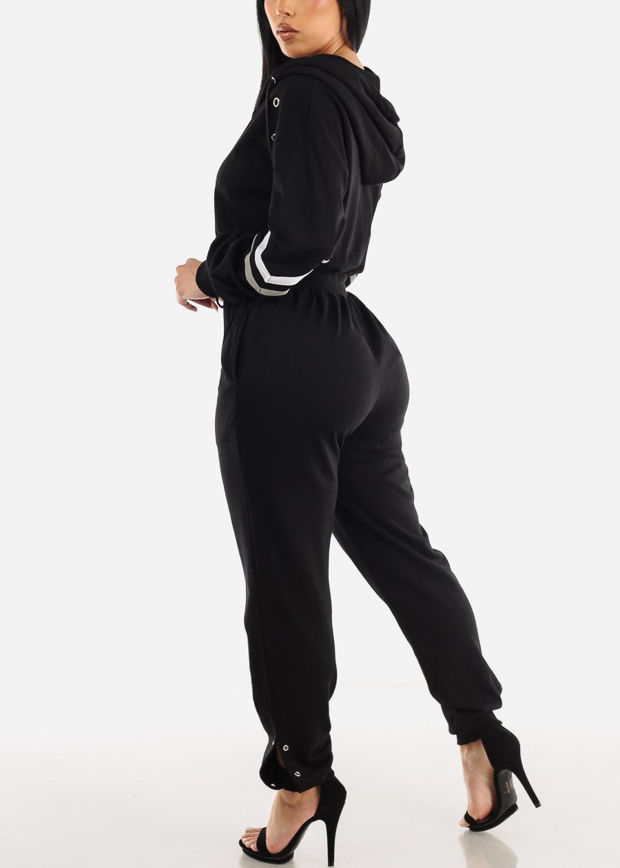 Black Zip Up Long Sleeve Hooded Jogger Jumpsuit sold by Moda product image thumbnail 4