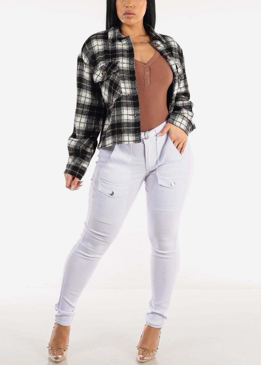 White Hyper Stretch Cargo Skinny Pants with Belt sold by Moda product image thumbnail 2