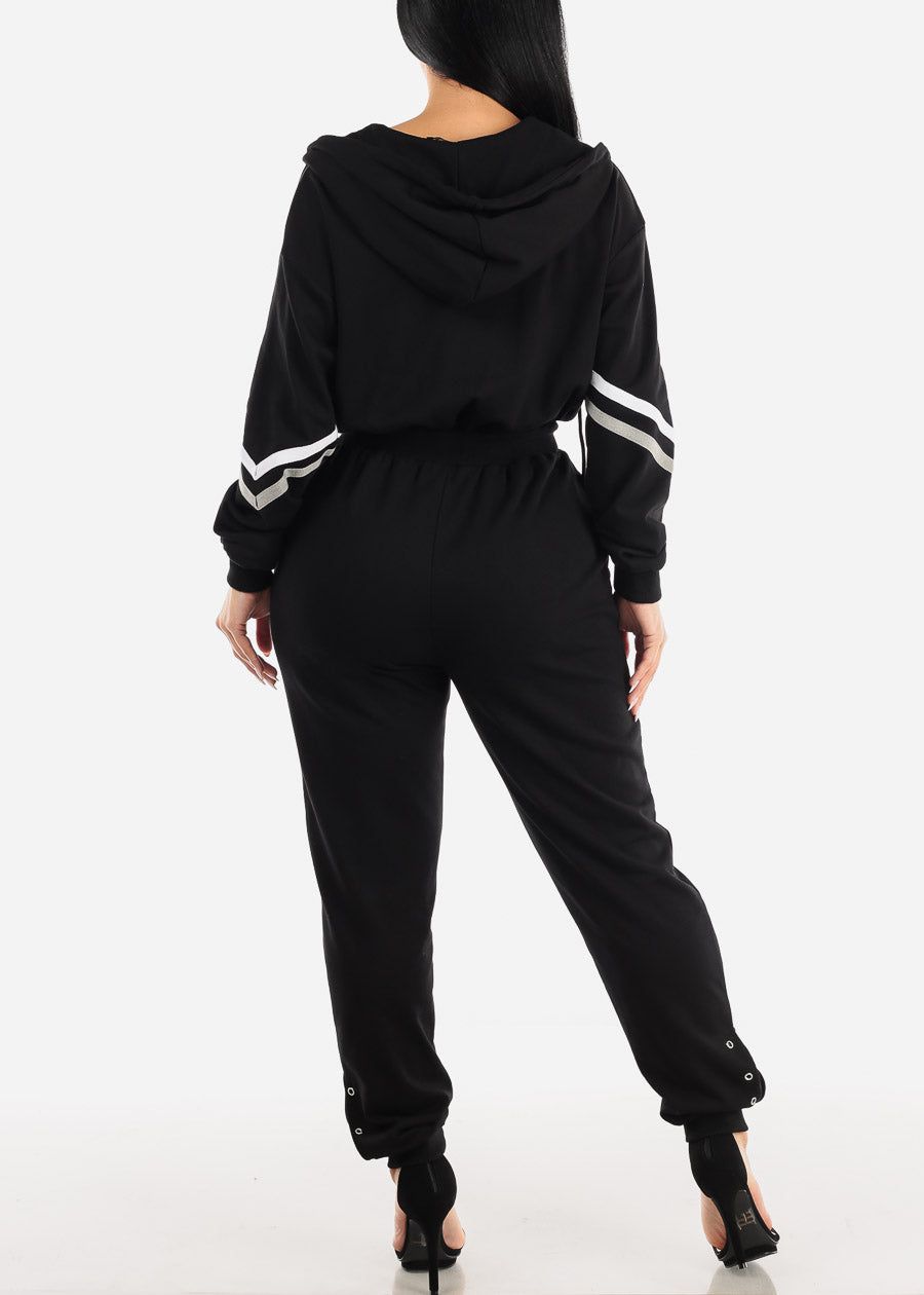 Black Zip Up Long Sleeve Hooded Jogger Jumpsuit sold by Moda product image thumbnail 3
