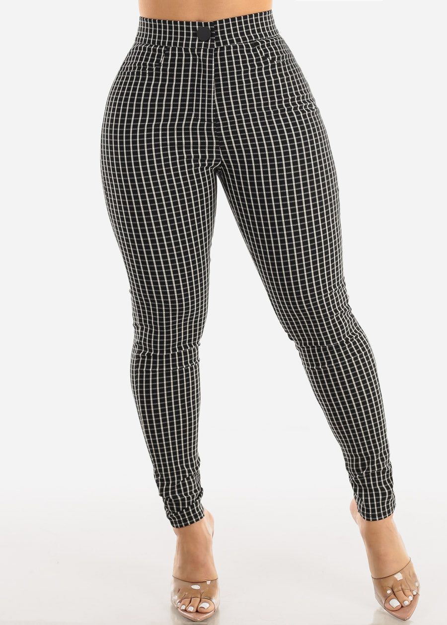 High Waisted Black Checkered Dressy Skinny Pants sold by Moda