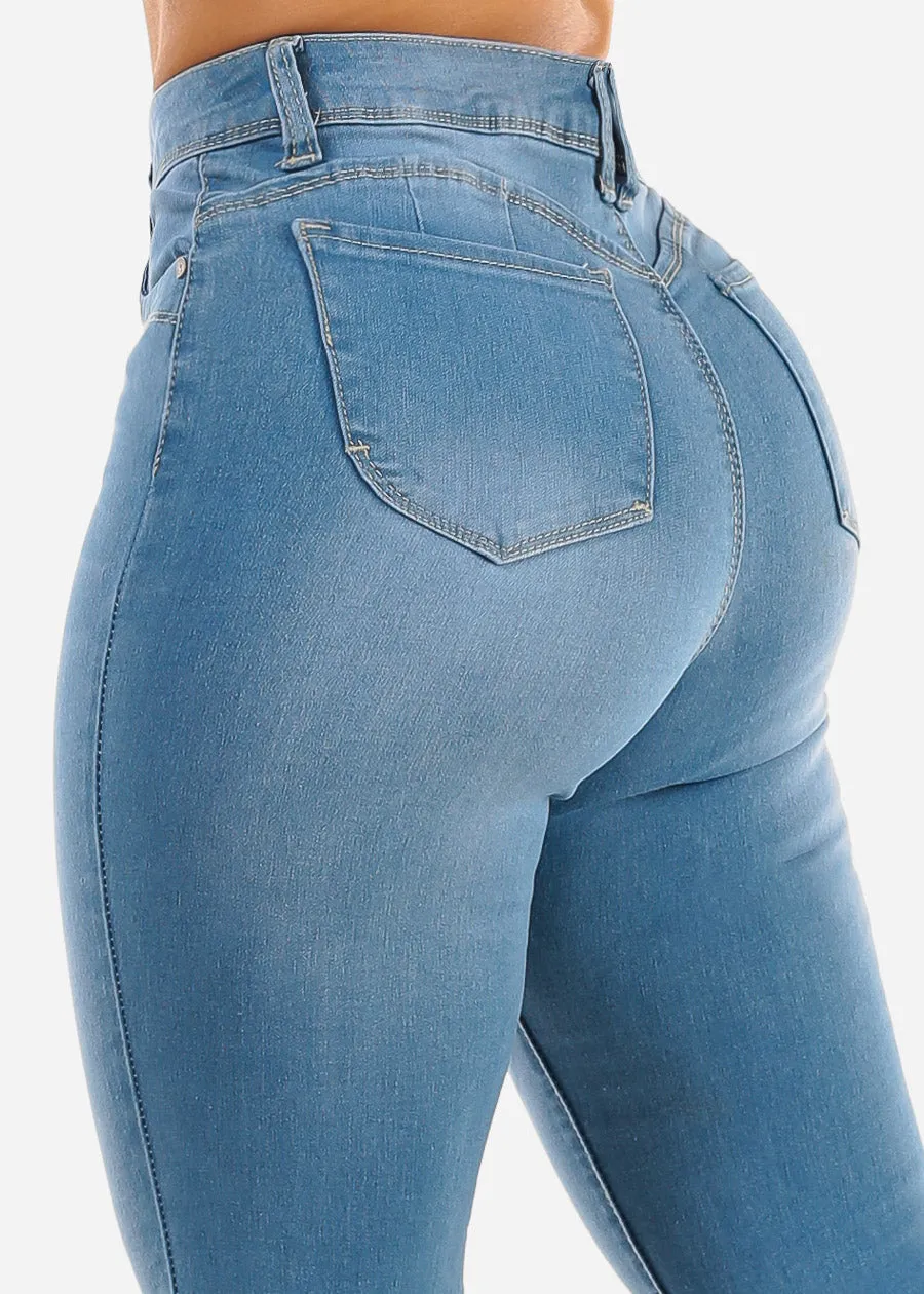 Butt Lift Super High Waist Skinny Jeans Light Blue sold by Moda