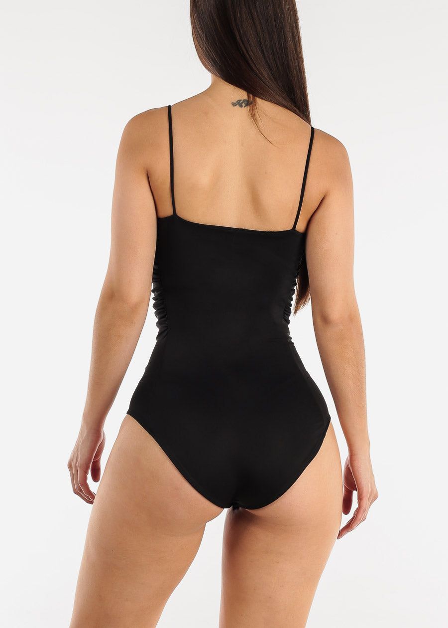 Ruched Spaghetti Strap Black Bodysuit sold by Moda product image thumbnail 4
