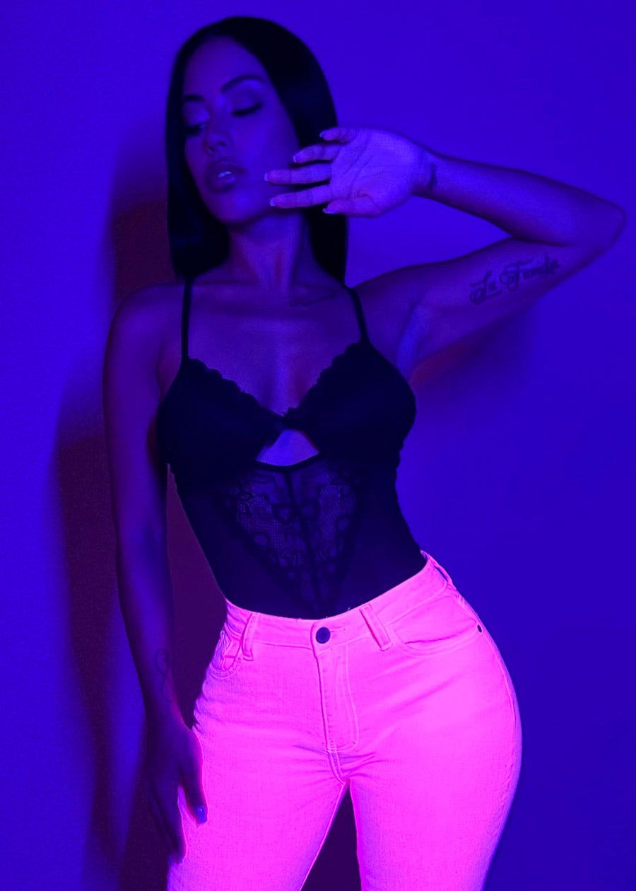 Black Sleeveless Stripe Mesh & Lace Thong Bodysuit sold by Moda product image thumbnail 2