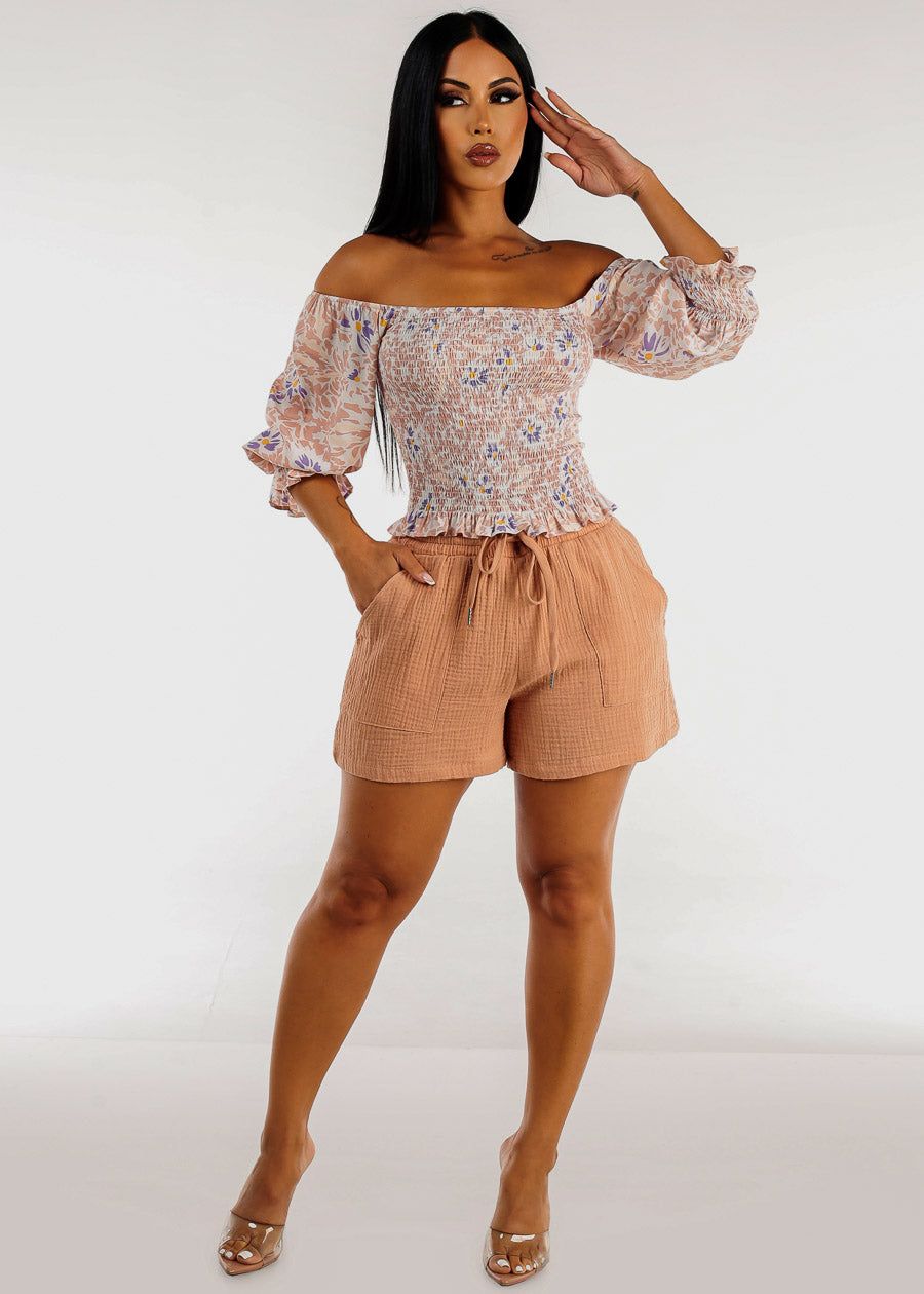 Smocked Off Shoulder Floral Top Blush sold by Moda product image thumbnail 2