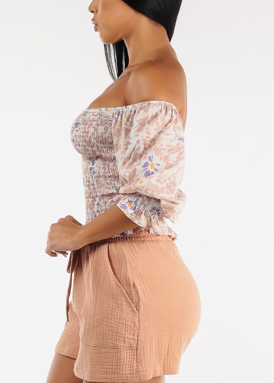 Smocked Off Shoulder Floral Top Blush sold by Moda product image thumbnail 3