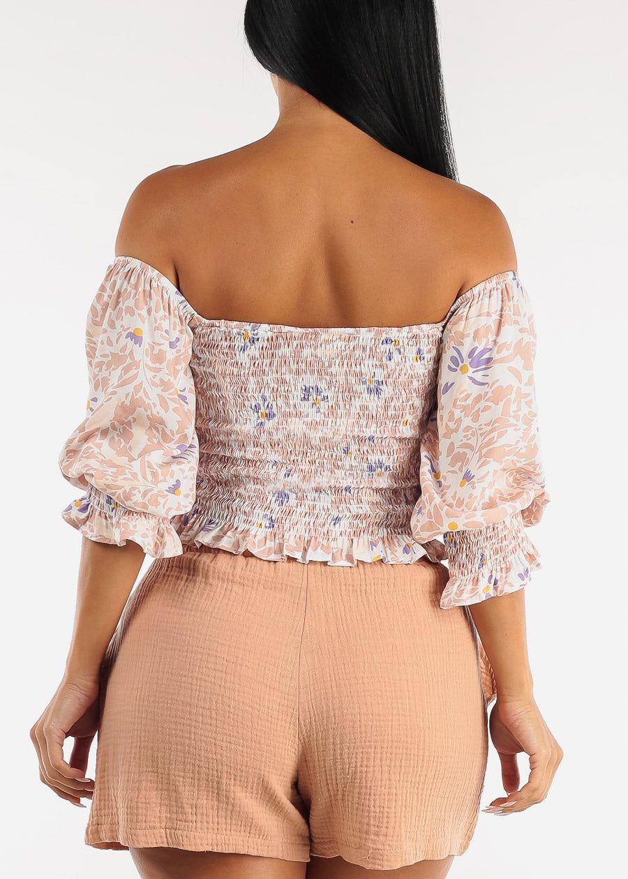 Smocked Off Shoulder Floral Top Blush sold by Moda product image thumbnail 4
