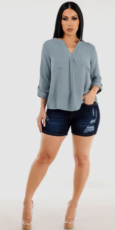 Vneck Teal Butt Lift Denim Outfit sold by Moda