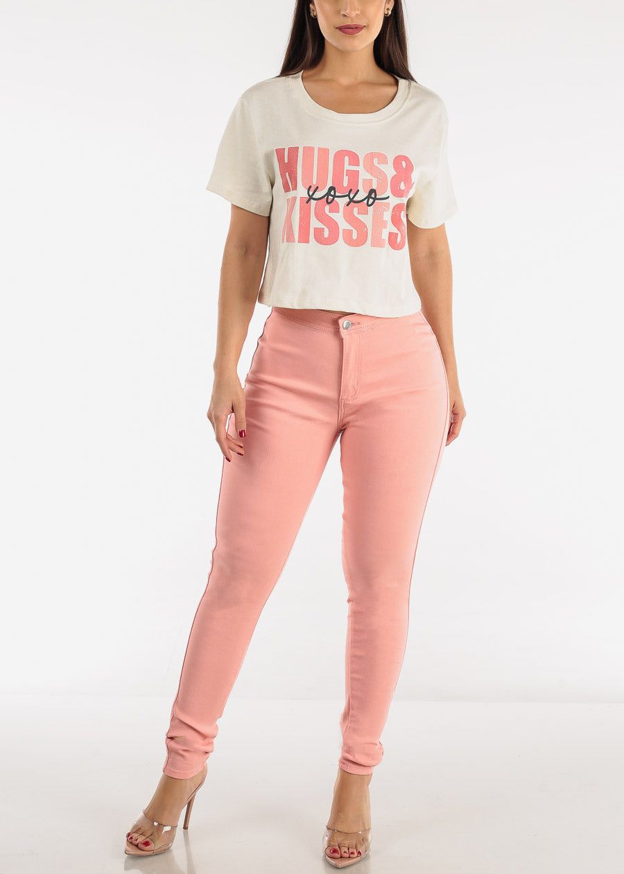 Short Sleeve Hugs & Kisses Graphic Cropped Tee Cream sold by Moda product image thumbnail 2