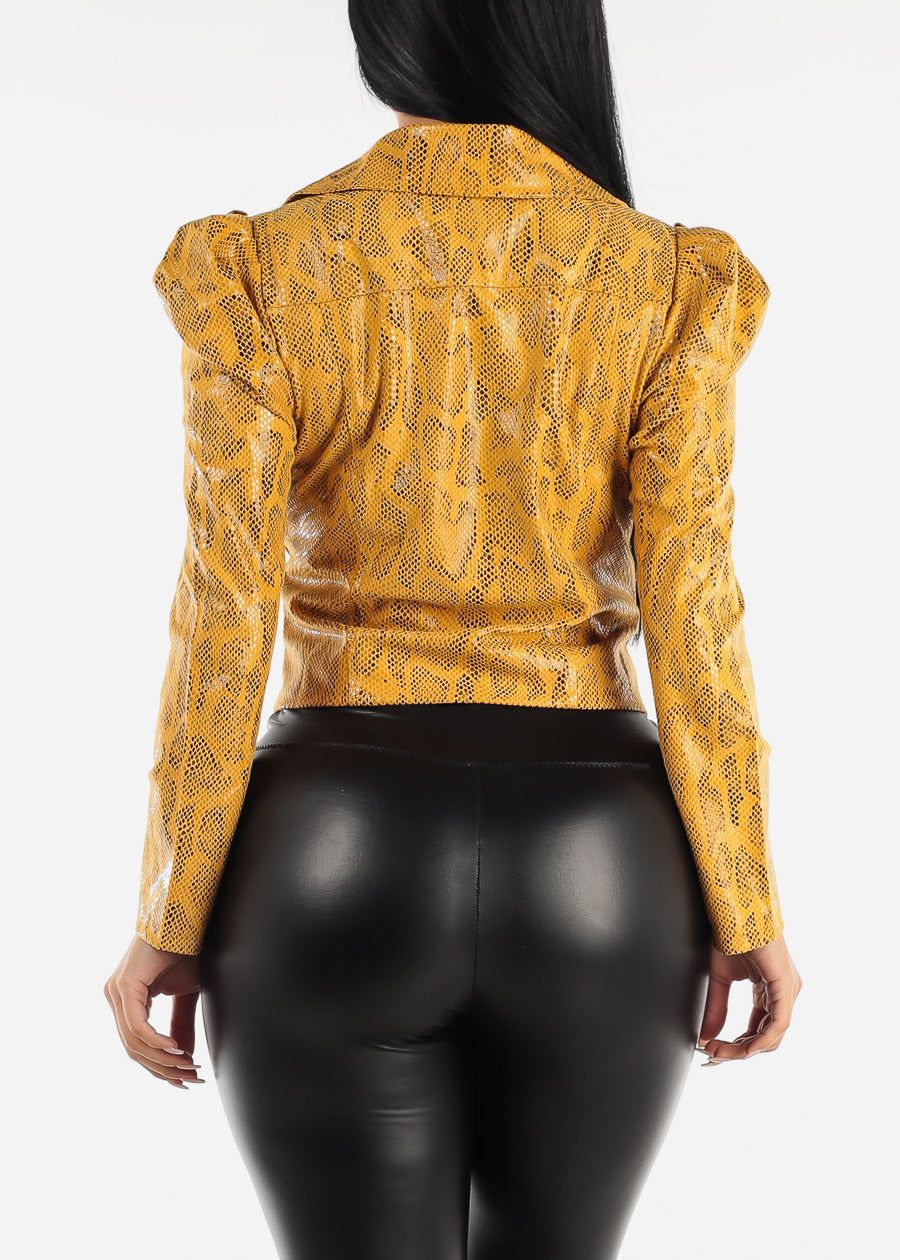 Zip Up Puff Sleeve Snake Print Jacket Mustard sold by Moda product image thumbnail 5