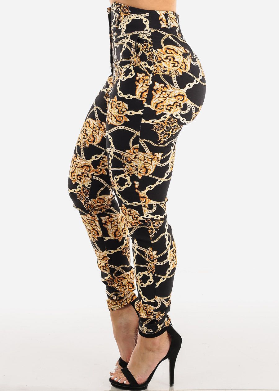 High Waist Chain Print Black Dressy Skinny Pants sold by Moda product image thumbnail 3
