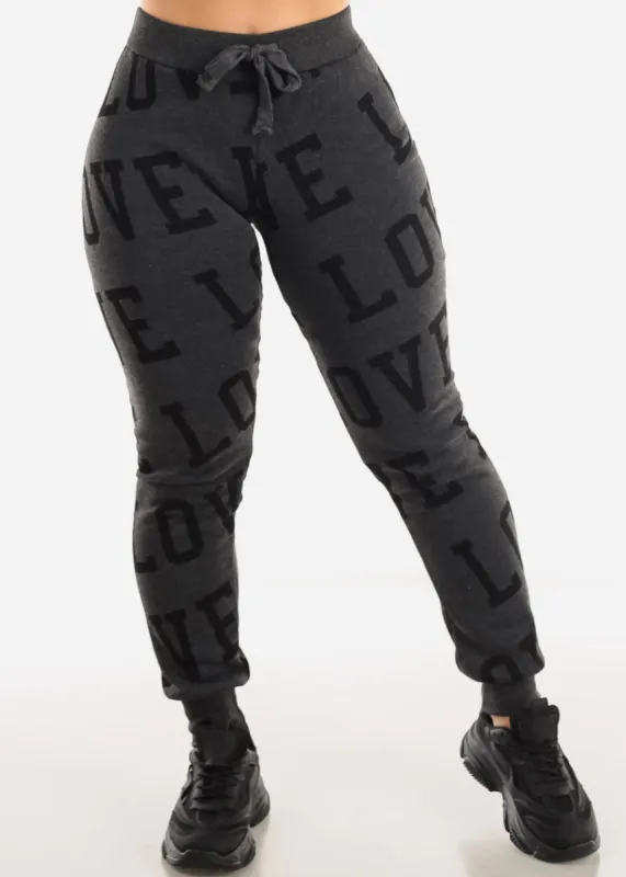Fleece Drawstring Waist Jogger Sweatpants Charcoal "Love" sold by Moda