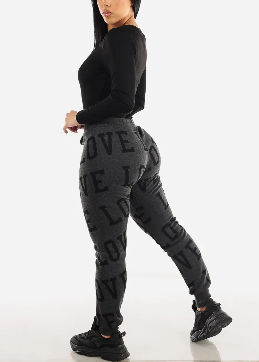 Fleece Drawstring Waist Jogger Sweatpants Charcoal "Love" sold by Moda product image thumbnail 5
