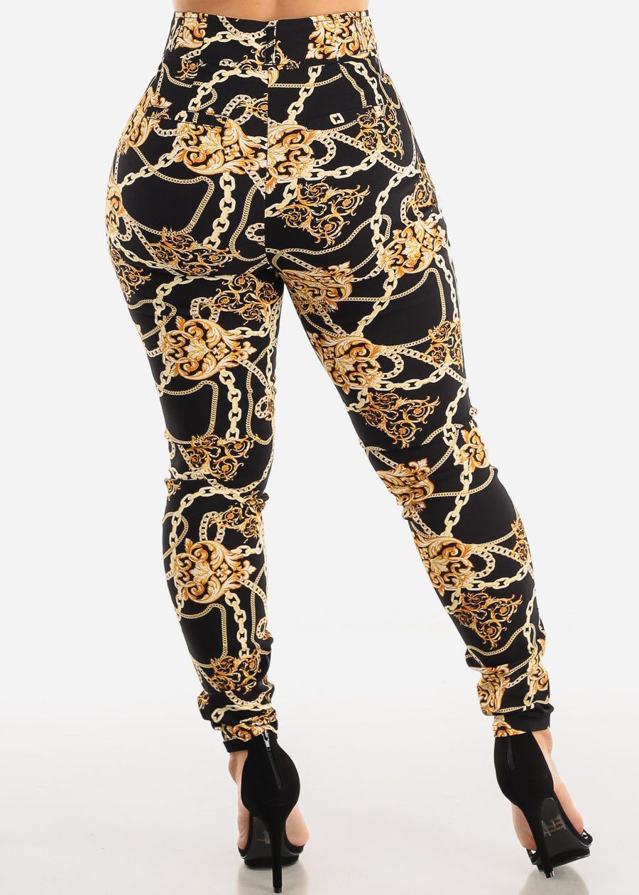 High Waist Chain Print Black Dressy Skinny Pants sold by Moda product image thumbnail 4