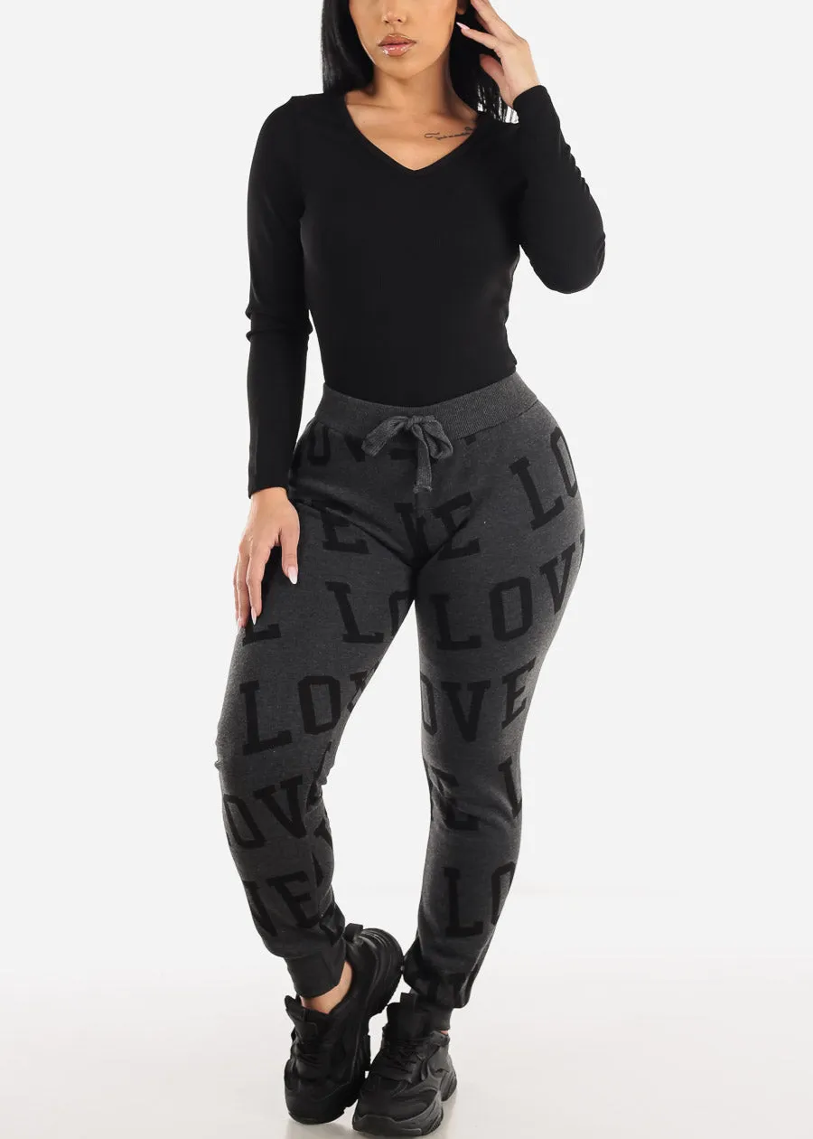 Fleece Drawstring Waist Jogger Sweatpants Charcoal "Love" sold by Moda product image thumbnail 2