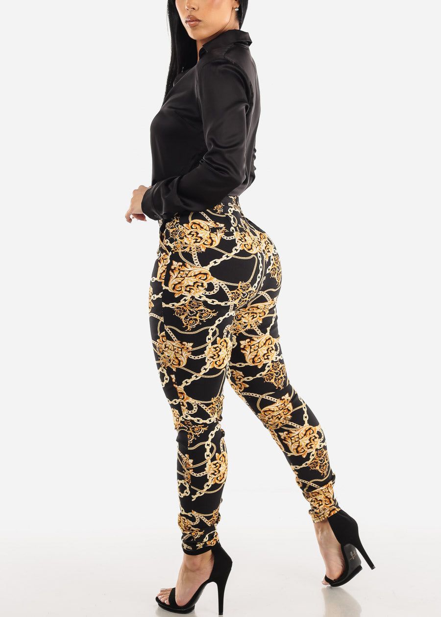 High Waist Chain Print Black Dressy Skinny Pants sold by Moda product image thumbnail 5