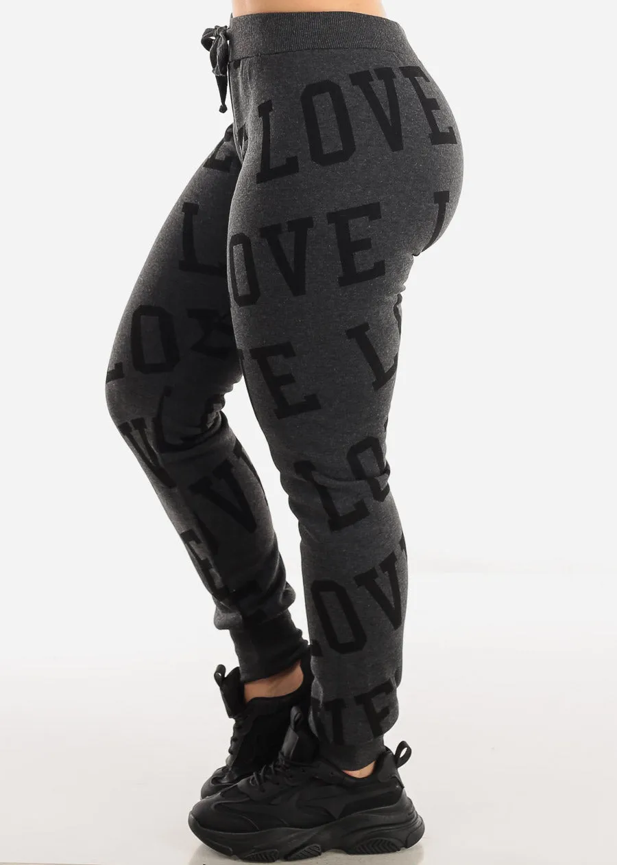 Fleece Drawstring Waist Jogger Sweatpants Charcoal "Love" sold by Moda product image thumbnail 3