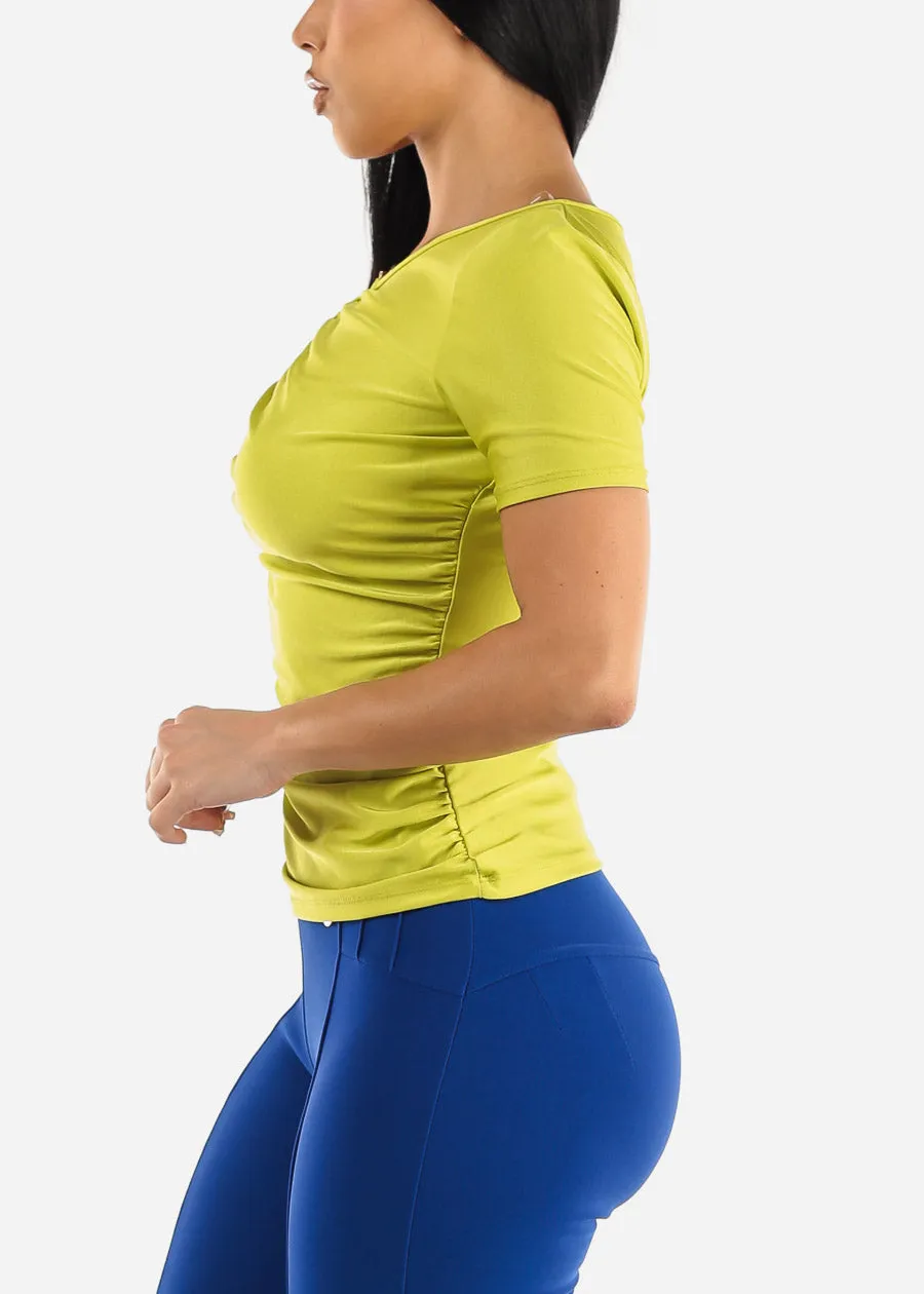 Silky Stretchy Ruched Short Sleeve Top Lime sold by Moda product image thumbnail 4