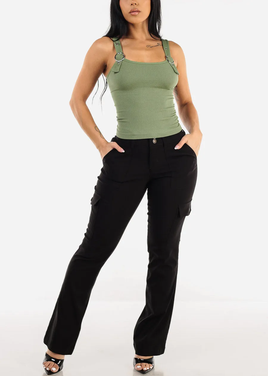 Seamless Ribbed Cami Top w Buckle Straps Sage Green sold by Moda product image thumbnail 2