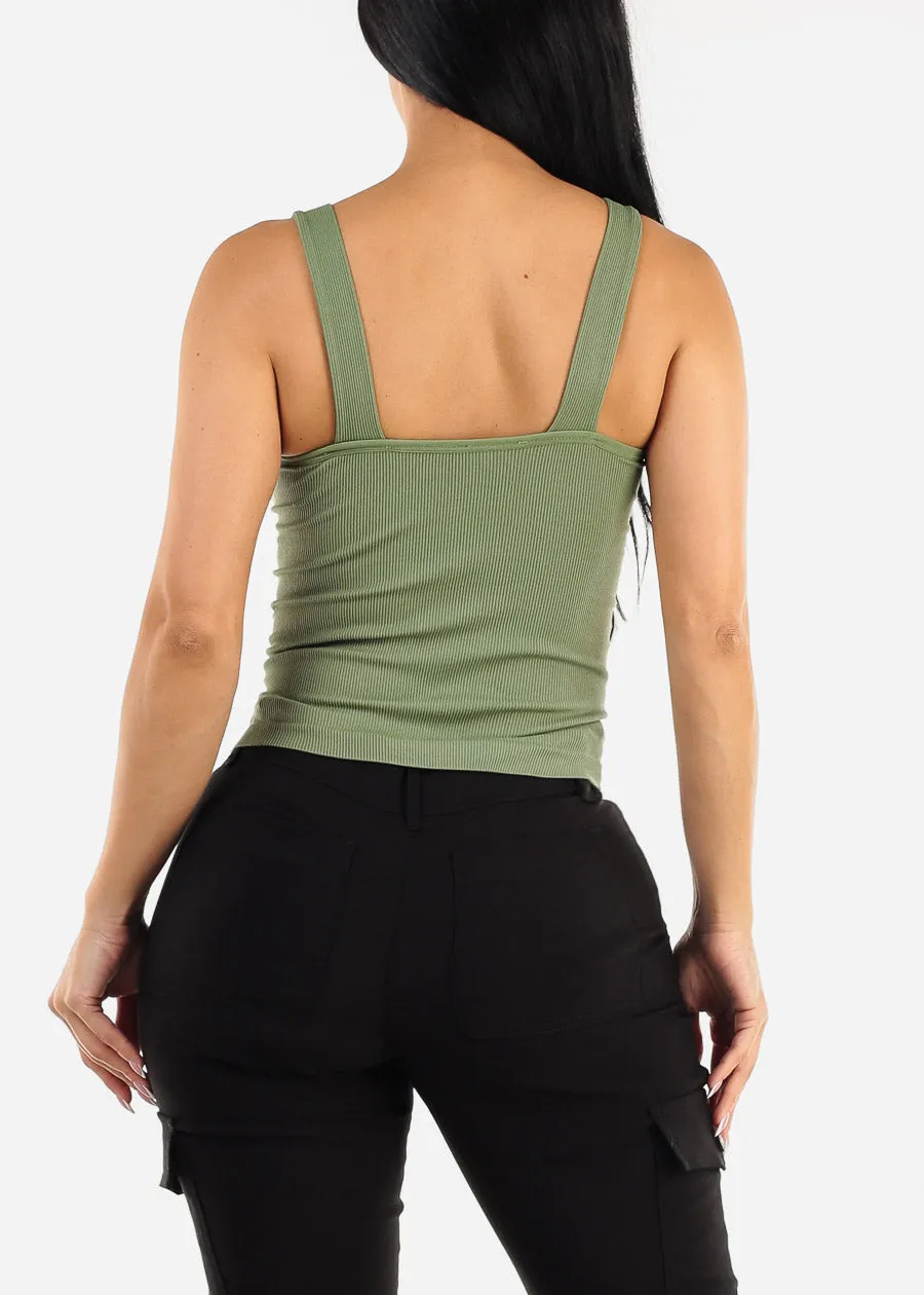 Seamless Ribbed Cami Top w Buckle Straps Sage Green sold by Moda product image thumbnail 4