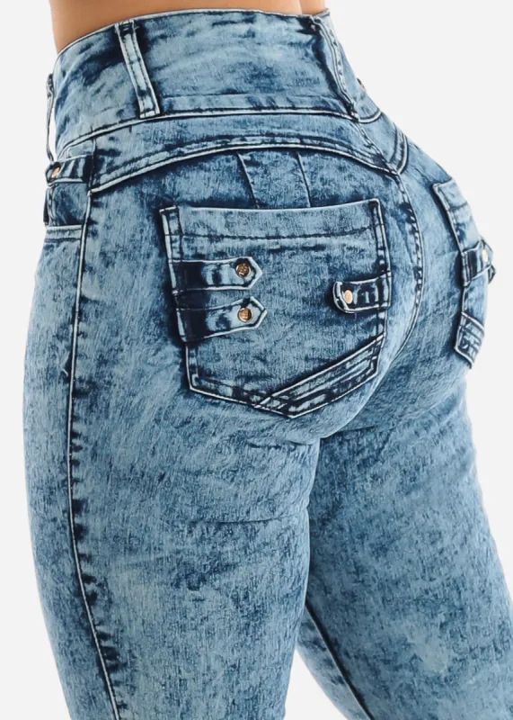 Butt Lifting High Waisted Acid Wash Skinny Jeans sold by Moda