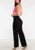 Black High Waist Slim Straight Pants w Belt sold by Moda