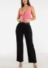 Black High Waist Slim Straight Pants w Belt sold by Moda