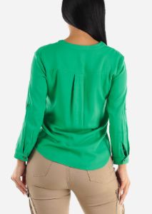 Vneck Long Sleeve Button Up Shirt Green sold by Moda