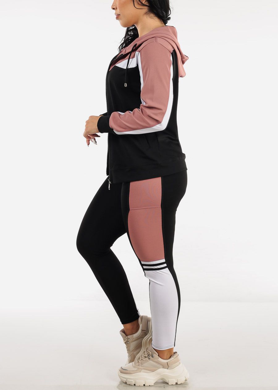 Activewear Jacket, Tank Top & Leggings Mauve & Black (3 PCE SET) sold by Moda product image thumbnail 3