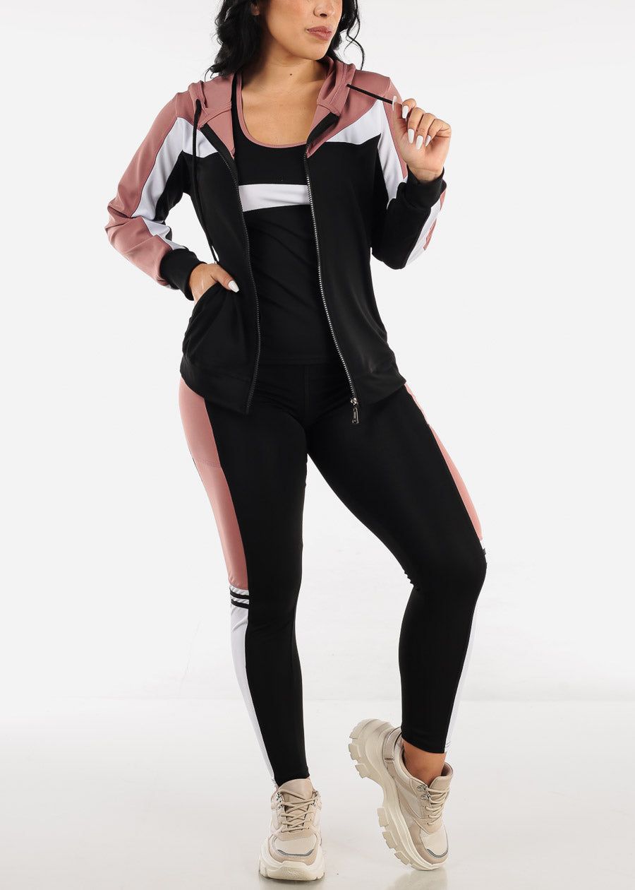 Activewear Jacket, Tank Top & Leggings Mauve & Black (3 PCE SET) sold by Moda
