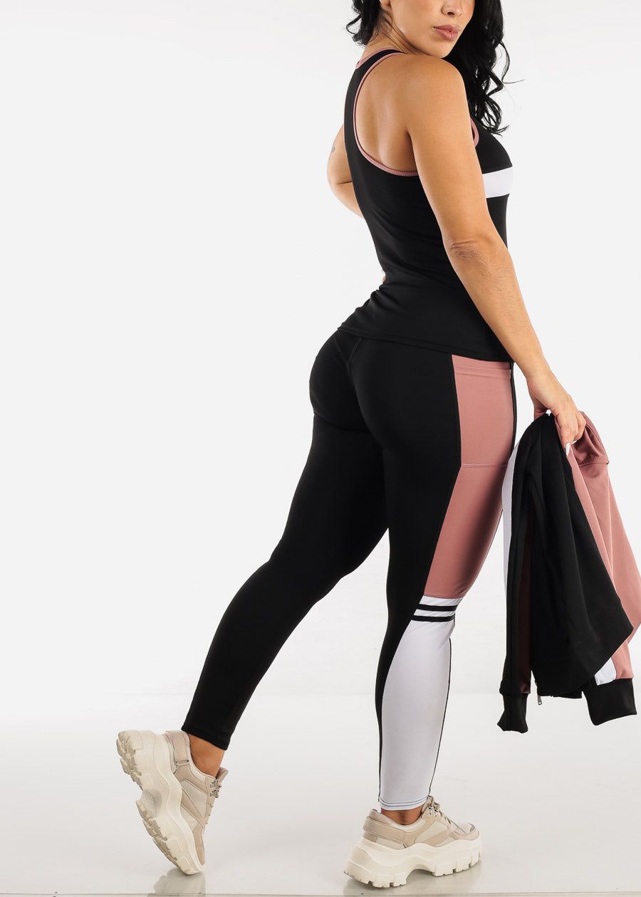 Activewear Jacket, Tank Top & Leggings Mauve & Black (3 PCE SET) sold by Moda product image thumbnail 5