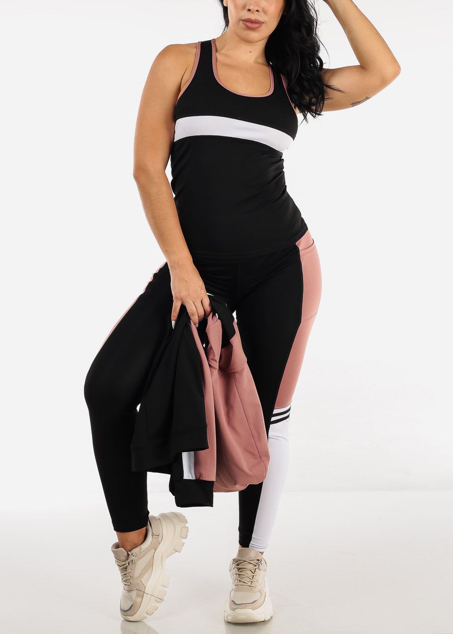 Activewear Jacket, Tank Top & Leggings Mauve & Black (3 PCE SET) sold by Moda product image thumbnail 2