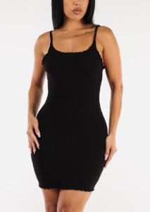Black Sleeveless Ribbed Bodycon Mini Dress sold by Moda