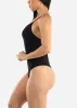 Seamless Sleeveless Ribbed Thong Bodysuit Black sold by Moda