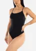 Seamless Sleeveless Ribbed Thong Bodysuit Black sold by Moda