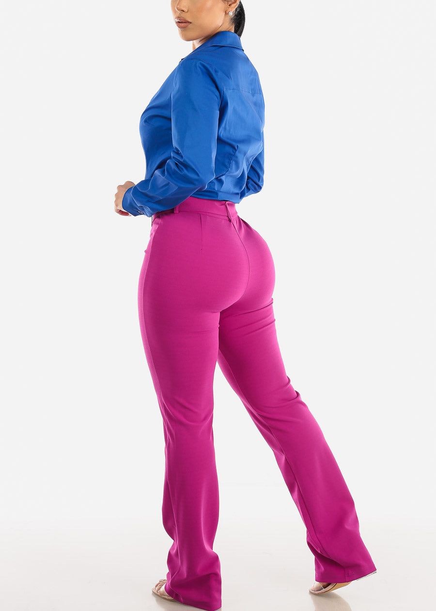 High Waisted Wide Leg Stretch Pants Magenta sold by Moda product image thumbnail 5