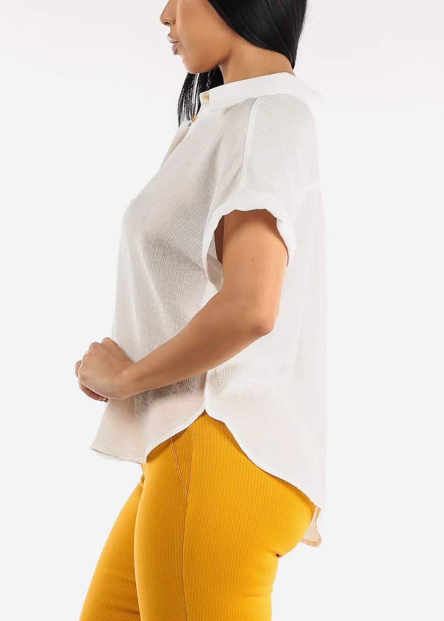 White Cap Sleeve Blouse w Front Half Placket sold by Moda product image thumbnail 4